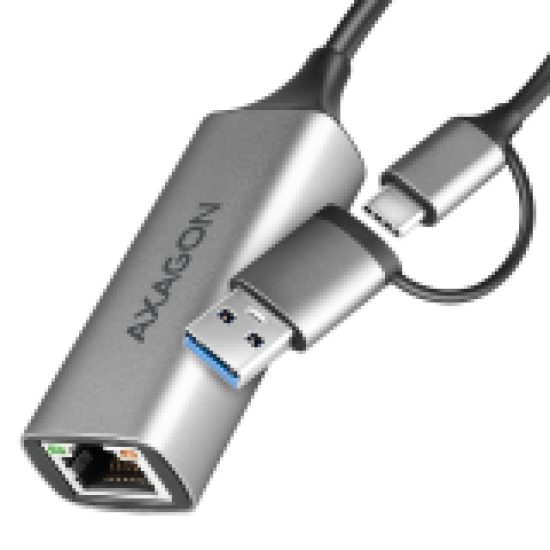 AXAGON ADE-TXCA USB-C USB3.2 Gen 1 + USB-A reduction- Gigabit Ethernet 10/100/1000 Adapter, metal, titan grey