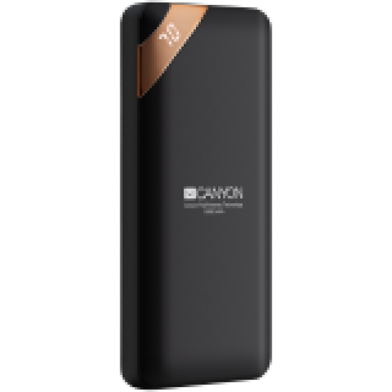 CANYON PB-102 Power bank 10000mAh Li-poly battery, Input 5V/2A, Output 5V/2.1A(Max), with Smart IC and power display, Black, USB cable length 0.25m, 137*67*13mm, 0.230Kg