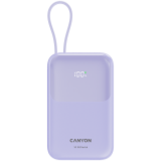 CANYON power bank OnPower 101 built-in cable 10000 mAh PD22.5W Purple CANYON power bank OnPower 101 built-in cable 10000 mAh PD22.5W Purple