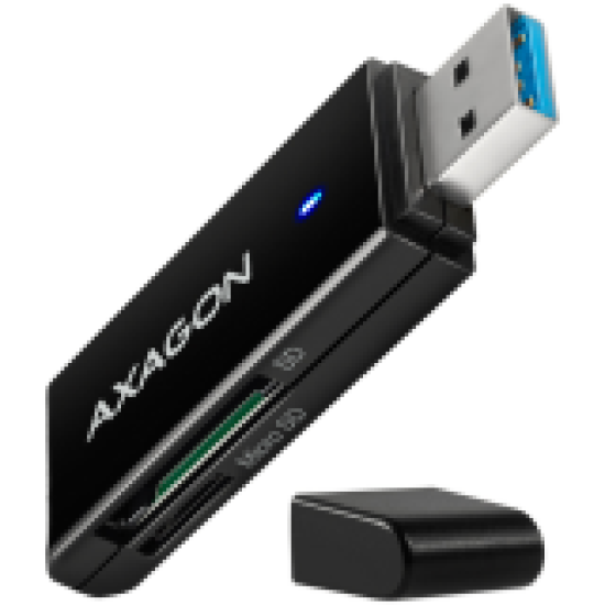 Axagon Slim super-speed USB 3.2 Gen 1 card reader with a direct USB-A connector.