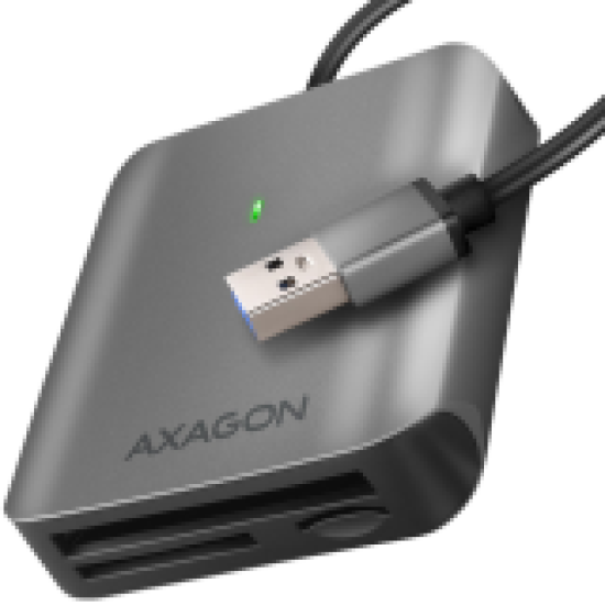 Axagon Aluminum high-speed USB-A 3.2 Gen 1 memory card reader. 3 slots, UHS-II. Axagon Aluminum high-speed USB-A 3.2 Gen 1 memory card reader. 3 slots, UHS-II.