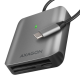 Aluminum high-speed USB-C 3.2 Gen 1 memory card reader. 3 slots, UHS-II. Aluminum high-speed USB-C 3.2 Gen 1 memory card reader. 3 slots, UHS-II.