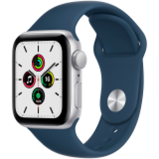 Apple Watch SE GPS, 40mm Silver Aluminium Case with Abyss Blue Sport Band - Regular, Model A2351