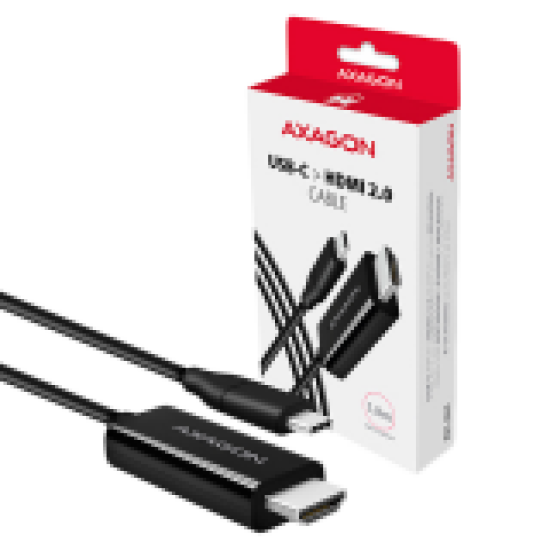 Active USB-C > HDMI 2.0 cable - adapter AXAGON RVC-HI2C for connecting a HDMI monitor/TV/projector to a notebook or mobile phone using USB type C connector.