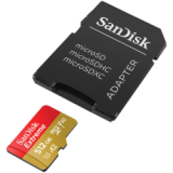 SanDisk Extreme microSDXC 512GB + SD Adapter + 1 year RescuePRO Deluxe up to 190MB/s & 130MB/s Read/Write speeds A2 C10 V30 UHS-I U3