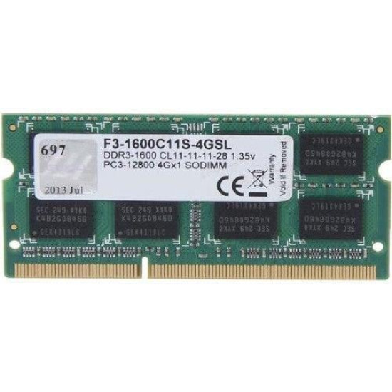 NB MEMORY 4GB PC12800 DDR3/SO F3-1600C11S-4GSL G.SKILL NB MEMORY 4GB PC12800 DDR3/SO F3-1600C11S-4GSL G.SKILL