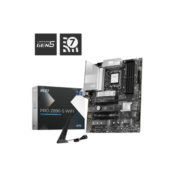 Mainboard|MSI|Intel Z890|LGA1851|ATX|Memory DDR5|Memory slots 4|1xPCI-Express 3.0 1x|2xPCI-Express 4.0 4x |1xPCI-Express 5.0 16x|3xM.2|1xHDMI|1xDisplayPort|4xUSB 2.0|2xUSB 3.0|1xUSB-C|1xUSB-C w/Thunderbolt|3xAudio port|PROZ890-SWIFI Mainboard|MSI|Intel Z890|LGA1851|ATX|Memory DDR5|Memory slots 4|1xPCI-Express 3.0 1x|2xPCI-Express 4.0 4x |1xPCI-Express 5.0 16x|3xM.2|1xHDMI|1xDisplayPort|4xUSB 2.0|2xUSB 3.0|1xUSB-C|1xUSB-C w/Thunderbolt|3xAudio port|PROZ890-SWIFI