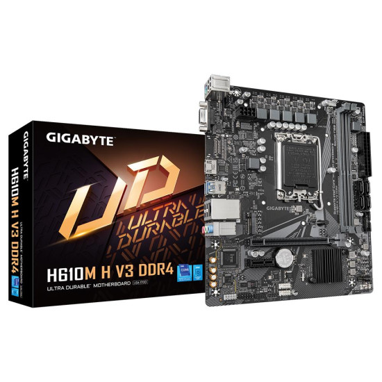 Mainboard|GIGABYTE|Intel H610|LGA1700|Micro-ATX|Memory DDR4|Memory slots 2|1xPCI-Express 3.0 1x|1xPCI-Express 4.0 16x|1xM.2|1x15pin D-sub|1xHDMI|4xUSB 2.0|2xUSB 3.2|1xPS/2|1xRJ45|3xAudio port|H610MHV3DDR4 Mainboard|GIGABYTE|Intel H610|LGA1700|Micro-ATX|Memory DDR4|Memory slots 2|1xPCI-Express 3.0 1x|1xPCI-Express 4.0 16x|1xM.2|1x15pin D-sub|1xHDMI|4xUSB 2.0|2xUSB 3.2|1xPS/2|1xRJ45|3xAudio port|H610MHV3DDR4