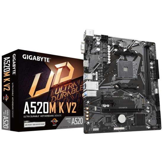 Mainboard|GIGABYTE|AMD A520|SAM4|Micro-ATX|Memory DDR4|Memory slots 2|1xPCI-Express 3.0 1x|1xPCI-Express 3.0 16x|1xM.2|1x15pin D-sub|1xHDMI|2xUSB 2.0|4xUSB 3.2|1xPS/2|1xRJ45|3xAudio port|A520MKV21.1 Mainboard|GIGABYTE|AMD A520|SAM4|Micro-ATX|Memory DDR4|Memory slots 2|1xPCI-Express 3.0 1x|1xPCI-Express 3.0 16x|1xM.2|1x15pin D-sub|1xHDMI|2xUSB 2.0|4xUSB 3.2|1xPS/2|1xRJ45|3xAudio port|A520MKV21.1