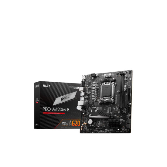 Mainboard|MSI|AMD A620|SAM5|Micro-ATX|Memory DDR5|Memory slots 2|1xPCI-Express 3.0 1x|1xPCI-Express 4.0 16x|1xM.2|1x15pin D-sub|1xHDMI|2xUSB 2.0|4xUSB 3.2|2xPS/2|1xRJ45|3xAudio port|PROA620M-B Mainboard|MSI|AMD A620|SAM5|Micro-ATX|Memory DDR5|Memory slots 2|1xPCI-Express 3.0 1x|1xPCI-Express 4.0 16x|1xM.2|1x15pin D-sub|1xHDMI|2xUSB 2.0|4xUSB 3.2|2xPS/2|1xRJ45|3xAudio port|PROA620M-B