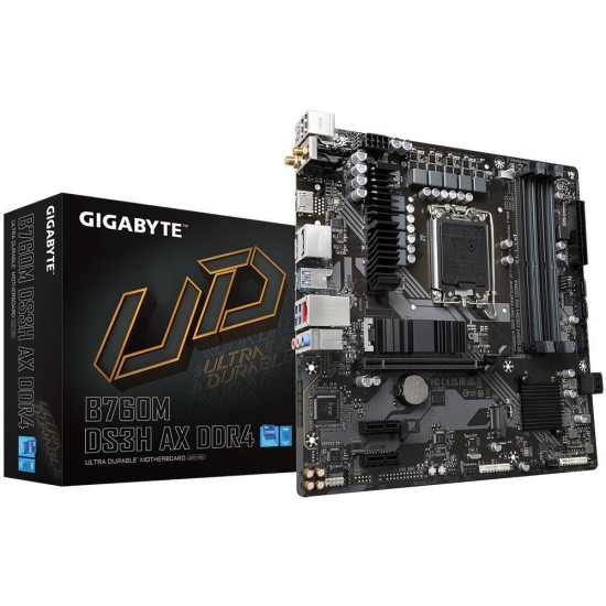 Mainboard|GIGABYTE|Intel B760 Express|LGA1700|Micro-ATX|Memory DDR4|Memory slots 4|2xPCI-Express 3.0 1x|1xPCI-Express 4.0 16x|2xM.2|1xHDMI|2xDisplayPort|2xAudio-In|1xAudio-Out|2xUSB 2.0|3xUSB 3.2|1xUSB-C|1xPS/2|1xRJ45|2xRF-Out|B760MDS3HAXDDR41.2 Mainboard|GIGABYTE|Intel B760 Express|LGA1700|Micro-ATX|Memory DDR4|Memory slots 4|2xPCI-Express 3.0 1x|1xPCI-Express 4.0 16x|2xM.2|1xHDMI|2xDisplayPort|2xAudio-In|1xAudio-Out|2xUSB 2.0|3xUSB 3.2|1xUSB-C|1xPS/2|1xRJ45|2xRF-Out|B760MDS3HAXDDR41.2