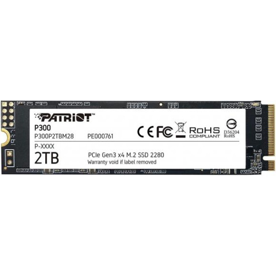 SSD|PATRIOT|P300|2TB|M.2|PCIE|NVMe|QLC|Write speed 1650 MBytes/sec|Read speed 2100 MBytes/sec|3.8mm|TBW 960 TB|P300P2TBM28 SSD|PATRIOT|P300|2TB|M.2|PCIE|NVMe|QLC|Write speed 1650 MBytes/sec|Read speed 2100 MBytes/sec|3.8mm|TBW 960 TB|P300P2TBM28