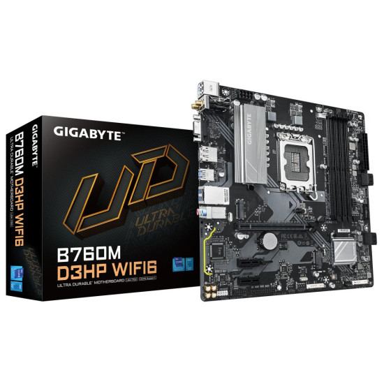 Mainboard|GIGABYTE|Intel B760 Express|LGA1700|Micro-ATX|Memory DDR5|Memory slots 4|2xPCI-Express 3.0 1x|1xPCI-Express 4.0 16x|2xM.2|1x15pin D-sub|1xHDMI|1xDisplayPort|2xUSB 2.0|3xUSB 3.2|1xUSB-C|1xPS/2|1xRJ45|3xAudio port|B760MD3HPWIFI61.0 Mainboard|GIGABYTE|Intel B760 Express|LGA1700|Micro-ATX|Memory DDR5|Memory slots 4|2xPCI-Express 3.0 1x|1xPCI-Express 4.0 16x|2xM.2|1x15pin D-sub|1xHDMI|1xDisplayPort|2xUSB 2.0|3xUSB 3.2|1xUSB-C|1xPS/2|1xRJ45|3xAudio port|B760MD3HPWIFI61.0