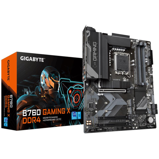 Mainboard|GIGABYTE|Intel B760 Express|LGA1700|ATX|Memory DDR4|Memory slots 4|2xPCI-Express 3.0 16x|1xPCI-Express 4.0 16x|3xM.2|1xHDMI|1xDisplayPort|5xUSB 2.0|3xUSB 3.0|1xRJ45|6xAudio port|B760GAMINGXDDR4 Mainboard|GIGABYTE|Intel B760 Express|LGA1700|ATX|Memory DDR4|Memory slots 4|2xPCI-Express 3.0 16x|1xPCI-Express 4.0 16x|3xM.2|1xHDMI|1xDisplayPort|5xUSB 2.0|3xUSB 3.0|1xRJ45|6xAudio port|B760GAMINGXDDR4