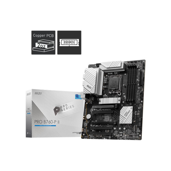 Mainboard|MSI|Intel B760 Express|LGA1700|Memory DDR5|Memory slots 4|5xPCI-Express 5.0 16x|2xM.2|1xHDMI|1xDisplayPort|2xUSB 2.0|2xUSB 3.2|1xUSB-C|1xOptical S/PDIF|1xRJ45|5xAudio port|PROB760-PII Mainboard|MSI|Intel B760 Express|LGA1700|Memory DDR5|Memory slots 4|5xPCI-Express 5.0 16x|2xM.2|1xHDMI|1xDisplayPort|2xUSB 2.0|2xUSB 3.2|1xUSB-C|1xOptical S/PDIF|1xRJ45|5xAudio port|PROB760-PII