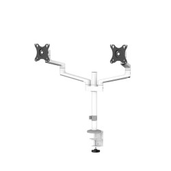 NEOMOUNTS SCREEN DESK MOUNT FOR TWO MONITORS, WHITE (CLAMP+GROMMET)