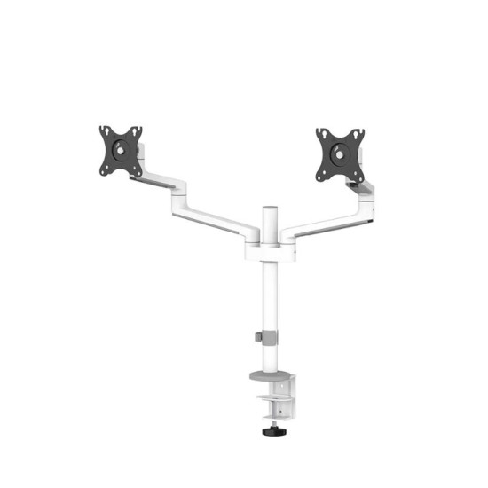 NEOMOUNTS SCREEN DESK MOUNT FOR TWO MONITORS, WHITE (CLAMP+GROMMET)
