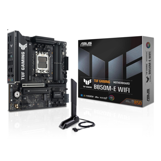 Mainboard|ASUS|AMD B850|SAM5|Micro-ATX|Memory DDR5|Memory slots 4|1xPCI-Express 4.0 1x|1xPCI-Express 4.0 16x|1xPCI-Express 5.0 16x|3xM.2|1xHDMI|2xDisplayPort|4xUSB 2.0|2xUSB 3.2|2xUSB-C|1xPS/2|1xRJ45|3xAudio port|TUFGAMINGB850M-EWIFI