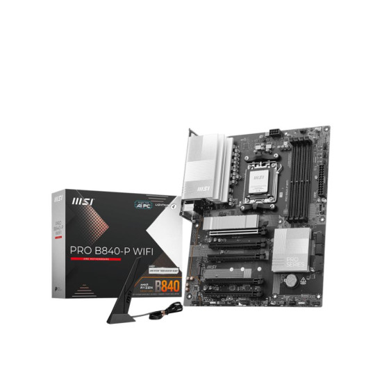 Mainboard|MSI|AMD B840|SAM5|ATX|Memory DDR5|Memory slots 4|5xPCI-Express 16x|2xM.2|1xHDMI|1xAudio-In|1xAudio-Out|1xMicrophone|4xUSB 2.0|3xUSB 3.2|1xUSB-C|1xRJ45|PROB840-PWIFI Mainboard|MSI|AMD B840|SAM5|ATX|Memory DDR5|Memory slots 4|5xPCI-Express 16x|2xM.2|1xHDMI|1xAudio-In|1xAudio-Out|1xMicrophone|4xUSB 2.0|3xUSB 3.2|1xUSB-C|1xRJ45|PROB840-PWIFI