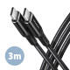 CABLE USB-C TO USB-C 3M 60W/HQ BLACK BUCM-CM30AB AXAGON CABLE USB-C TO USB-C 3M 60W/HQ BLACK BUCM-CM30AB AXAGON