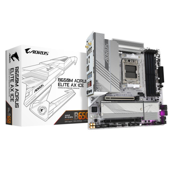 Mainboard|GIGABYTE|AMD B650|SAM5|Micro-ATX|Memory DDR5|Memory slots 4|1xPCI-Express 4.0 4x |1xPCI-Express 4.0 16x|2xM.2|1xHDMI|1xDisplayPort|4xUSB 2.0|7xUSB 3.2|1xUSB-C|1xOptical S/PDIF|1xRJ45|2xAudio port|B650MAELITEAXICE1.1 Mainboard|GIGABYTE|AMD B650|SAM5|Micro-ATX|Memory DDR5|Memory slots 4|1xPCI-Express 4.0 4x |1xPCI-Express 4.0 16x|2xM.2|1xHDMI|1xDisplayPort|4xUSB 2.0|7xUSB 3.2|1xUSB-C|1xOptical S/PDIF|1xRJ45|2xAudio port|B650MAELITEAXICE1.1