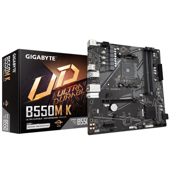 Mainboard|GIGABYTE|AMD B550|SAM4|Micro-ATX|Memory DDR4|Memory slots 4|1xPCI-Express 3.0 1x|1xPCI-Express 4.0 16x|2xM.2|1xHDMI|1xDisplayPort|2xAudio-In|1xAudio-Out|4xUSB 2.0|4xUSB 3.2|1xPS/2|1xRJ45|B550MK Mainboard|GIGABYTE|AMD B550|SAM4|Micro-ATX|Memory DDR4|Memory slots 4|1xPCI-Express 3.0 1x|1xPCI-Express 4.0 16x|2xM.2|1xHDMI|1xDisplayPort|2xAudio-In|1xAudio-Out|4xUSB 2.0|4xUSB 3.2|1xPS/2|1xRJ45|B550MK
