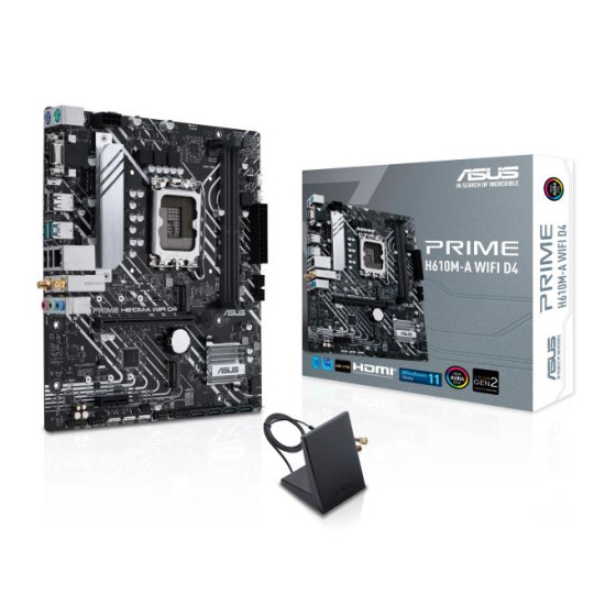 Mainboard|ASUS|Intel H610|LGA1700|Micro-ATX|Memory DDR4|Memory slots 2|1xPCI-Express 3.0 1x|1xPCI-Express 4.0 16x|2xM.2|1x15pin D-sub|1xHDMI|1xDisplayPort|2xAudio-In|1xAudio-Out|4xUSB 2.0|2xUSB 3.2|2xPS/2|1xRJ45|2xRF-Out|H610M-AWIFID4 Mainboard|ASUS|Intel H610|LGA1700|Micro-ATX|Memory DDR4|Memory slots 2|1xPCI-Express 3.0 1x|1xPCI-Express 4.0 16x|2xM.2|1x15pin D-sub|1xHDMI|1xDisplayPort|2xAudio-In|1xAudio-Out|4xUSB 2.0|2xUSB 3.2|2xPS/2|1xRJ45|2xRF-Out|H610M-AWIFID4