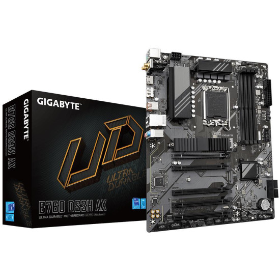 Mainboard|GIGABYTE|Intel B760 Express|LGA1700|ATX|Memory DDR5|Memory slots 4|4xPCI-Express 3.0 1x|1xPCI-Express 4.0 16x|2xM.2|1xHDMI|1xDisplayPort|2xAudio-In|1xAudio-Out|4xUSB 2.0|1xUSB 3.2|1xUSB-C|1xPS/2|1xRJ45|2xRF-Out|B760DS3HAX1.1 Mainboard|GIGABYTE|Intel B760 Express|LGA1700|ATX|Memory DDR5|Memory slots 4|4xPCI-Express 3.0 1x|1xPCI-Express 4.0 16x|2xM.2|1xHDMI|1xDisplayPort|2xAudio-In|1xAudio-Out|4xUSB 2.0|1xUSB 3.2|1xUSB-C|1xPS/2|1xRJ45|2xRF-Out|B760DS3HAX1.1