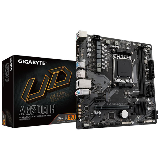 Mainboard|GIGABYTE|AMD A620|SAM5|Micro-ATX|Memory DDR5|Memory slots 2|1xPCI-Express 3.0 16x|1xPCI-Express 4.0 16x|1xM.2|1xHDMI|1xDisplayPort|4xUSB 2.0|2xUSB 3.2|1xPS/2|1xRJ45|3xAudio port|A620MH1.2 Mainboard|GIGABYTE|AMD A620|SAM5|Micro-ATX|Memory DDR5|Memory slots 2|1xPCI-Express 3.0 16x|1xPCI-Express 4.0 16x|1xM.2|1xHDMI|1xDisplayPort|4xUSB 2.0|2xUSB 3.2|1xPS/2|1xRJ45|3xAudio port|A620MH1.2