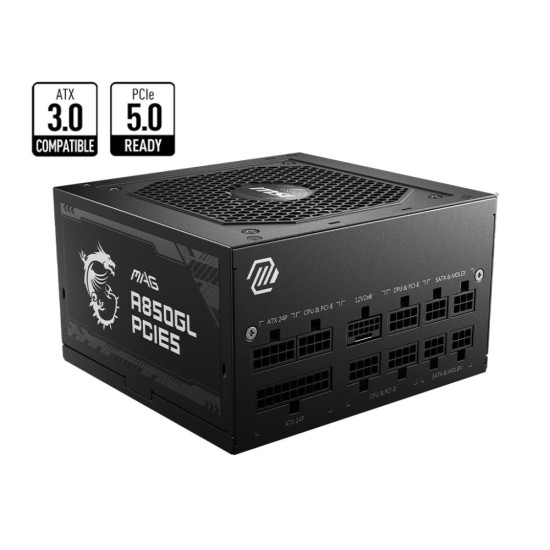 Power Supply|MSI|850 Watts|Efficiency 80 PLUS GOLD|PFC Active|MAGA850GLPCIE5 Power Supply|MSI|850 Watts|Efficiency 80 PLUS GOLD|PFC Active|MAGA850GLPCIE5