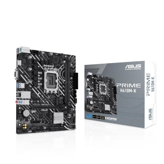 Mainboard|ASUS|Intel H610|LGA1700|Micro-ATX|Memory DDR5|Memory slots 2|1xPCI-Express 3.0 1x|1xPCI-Express 4.0 16x|1xM.2|1x15pin D-sub|1xHDMI|4xUSB 2.0|2xUSB 3.2|1xPS/2|1xRJ45|3xAudio port|PRIMEH610M-K Mainboard|ASUS|Intel H610|LGA1700|Micro-ATX|Memory DDR5|Memory slots 2|1xPCI-Express 3.0 1x|1xPCI-Express 4.0 16x|1xM.2|1x15pin D-sub|1xHDMI|4xUSB 2.0|2xUSB 3.2|1xPS/2|1xRJ45|3xAudio port|PRIMEH610M-K