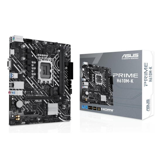 Mainboard|ASUS|Intel H610|LGA1700|Micro-ATX|Memory DDR5|Memory slots 2|1xPCI-Express 3.0 1x|1xPCI-Express 4.0 16x|1xM.2|1x15pin D-sub|1xHDMI|4xUSB 2.0|2xUSB 3.2|1xPS/2|1xRJ45|3xAudio port|PRIMEH610M-K