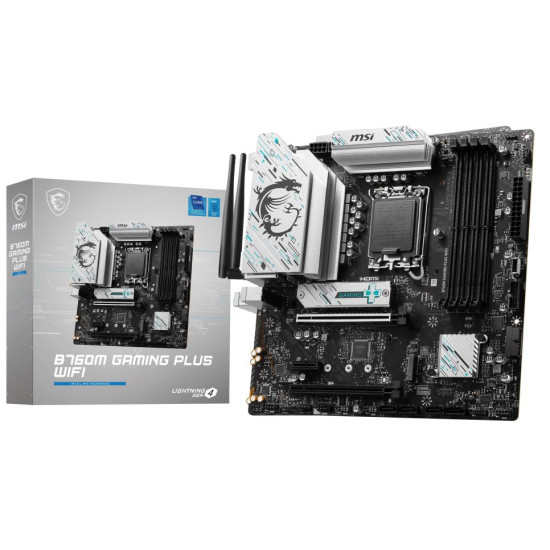 Mainboard|MSI|Intel B760 Express|LGA1700|Micro-ATX|Memory DDR5|Memory slots 4|1xPCI-Express 3.0 1x|1xPCI-Express 4.0 4x |1xPCI-Express 4.0 16x|2xM.2|2xHDMI|2xDisplayPort|2xUSB 2.0|4xUSB 3.2|1xPS/2|1xRJ45|3xAudio port|B760MGAMINGPLUSWIFI Mainboard|MSI|Intel B760 Express|LGA1700|Micro-ATX|Memory DDR5|Memory slots 4|1xPCI-Express 3.0 1x|1xPCI-Express 4.0 4x |1xPCI-Express 4.0 16x|2xM.2|2xHDMI|2xDisplayPort|2xUSB 2.0|4xUSB 3.2|1xPS/2|1xRJ45|3xAudio port|B760MGAMINGPLUSWIFI