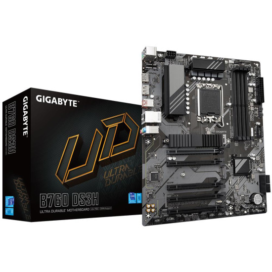 Mainboard|GIGABYTE|Intel B760 Express|LGA1700|ATX|Memory DDR5|Memory slots 4|4xPCI-Express 3.0 1x|1xPCI-Express 4.0 16x|2xM.2|1xHDMI|1xDisplayPort|4xUSB 2.0|1xUSB 3.2|1xUSB-C|1xPS/2|1xRJ45|3xAudio port|B760DS3H Mainboard|GIGABYTE|Intel B760 Express|LGA1700|ATX|Memory DDR5|Memory slots 4|4xPCI-Express 3.0 1x|1xPCI-Express 4.0 16x|2xM.2|1xHDMI|1xDisplayPort|4xUSB 2.0|1xUSB 3.2|1xUSB-C|1xPS/2|1xRJ45|3xAudio port|B760DS3H