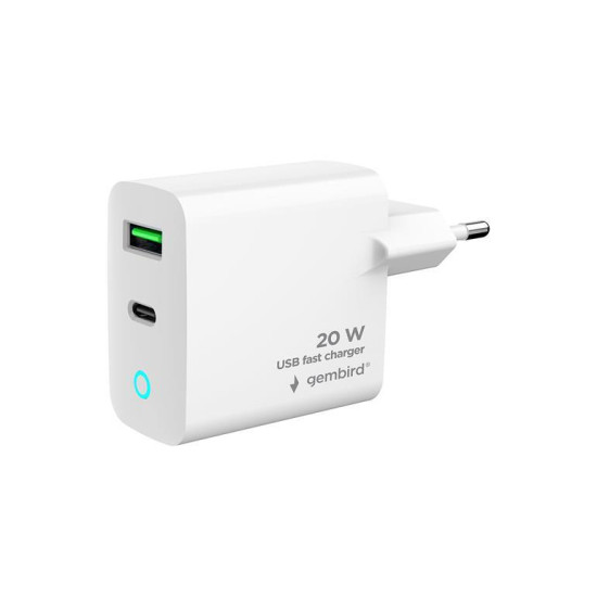 CHARGER USB 20W 2PORT/TA-UC-PDQC20L-W-01 GEMBIRD