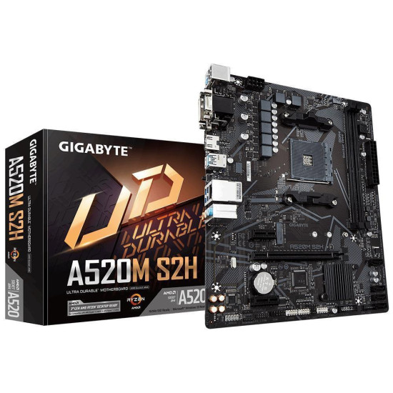 Mainboard|GIGABYTE|AMD A520|SAM4|Micro-ATX|Memory DDR4|Memory slots 2|2xPCI-Express 3.0 1x|1xPCI-Express 3.0 16x|1xM.2|1x15pin D-sub|1xDVI-D|1xHDMI|2xAV-In|1xAV-out|2xUSB 2.0|4xUSB 3.2|1xPS/2|1xRJ45|A520MS2H1.3 Mainboard|GIGABYTE|AMD A520|SAM4|Micro-ATX|Memory DDR4|Memory slots 2|2xPCI-Express 3.0 1x|1xPCI-Express 3.0 16x|1xM.2|1x15pin D-sub|1xDVI-D|1xHDMI|2xAV-In|1xAV-out|2xUSB 2.0|4xUSB 3.2|1xPS/2|1xRJ45|A520MS2H1.3