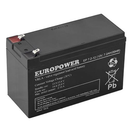 BATTERY 12V 7.2AH VRLA/EP7.2-12 T2 EUROPOWER EMU