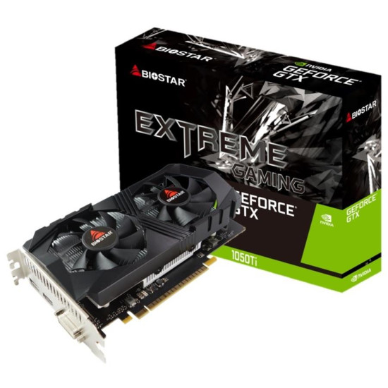 Graphics Card|BIOSTAR|NVIDIA GeForce GTX 1050 TI|4 GB|GDDR5|128 bit|PCIE 3.0 16x|Memory 7008 MHz|GPU 1291 MHz|Dual Slot Fansink|1xDVI-D|1xHDMI|1xDisplayPort|VN1055TF41 Graphics Card|BIOSTAR|NVIDIA GeForce GTX 1050 TI|4 GB|GDDR5|128 bit|PCIE 3.0 16x|Memory 7008 MHz|GPU 1291 MHz|Dual Slot Fansink|1xDVI-D|1xHDMI|1xDisplayPort|VN1055TF41