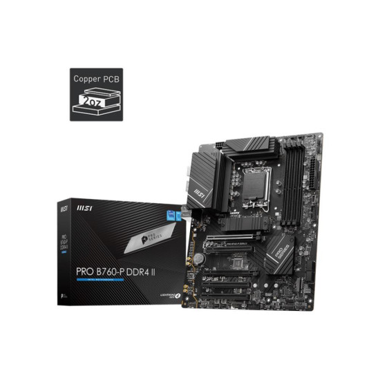 Mainboard|MSI|Intel B760 Express|LGA1700|ATX|Memory DDR4|Memory slots 4|5xPCI-Express 5.0 16x|2xM.2|1xHDMI|1xDisplayPort|2xUSB 2.0|2xUSB 3.2|1xUSB-C|1xOptical S/PDIF|1xRJ45|5xAudio port|PROB760-PDDR4II Mainboard|MSI|Intel B760 Express|LGA1700|ATX|Memory DDR4|Memory slots 4|5xPCI-Express 5.0 16x|2xM.2|1xHDMI|1xDisplayPort|2xUSB 2.0|2xUSB 3.2|1xUSB-C|1xOptical S/PDIF|1xRJ45|5xAudio port|PROB760-PDDR4II