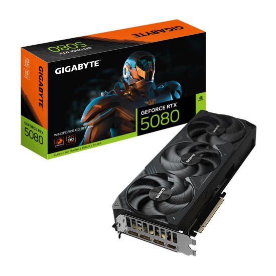 Graphics Card|GIGABYTE|NVIDIA GeForce RTX 5080|16 GB|GDDR7|256 bit|PCIE 5.0 16x|GPU 2670 MHz|Triple slot Fansink|1xHDMI|3xDisplayPort|GV-N5080WF3OC-16GD1.0 Graphics Card|GIGABYTE|NVIDIA GeForce RTX 5080|16 GB|GDDR7|256 bit|PCIE 5.0 16x|GPU 2670 MHz|Triple slot Fansink|1xHDMI|3xDisplayPort|GV-N5080WF3OC-16GD1.0