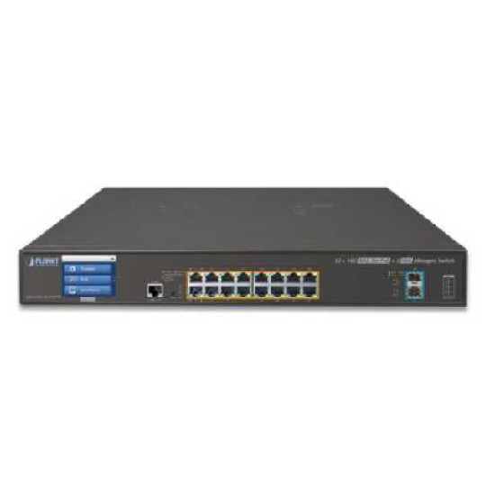 L2+ 16-Port 10/100/1000T 802.3at PoE + 2-Port 10G SFP+ Managed Switch with LCD touch screen and redundant power / 220W