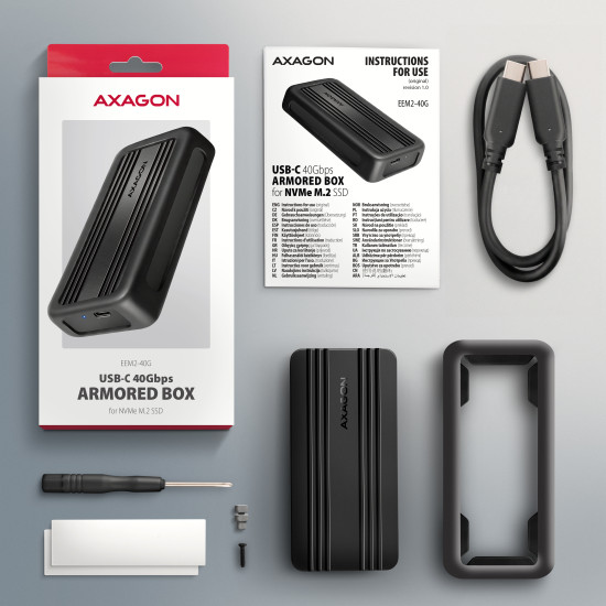 AXAGON EEM2-40G USB-C 40Gbps M.2 NVMe SSD Enclosure, ARMORED Aluminum