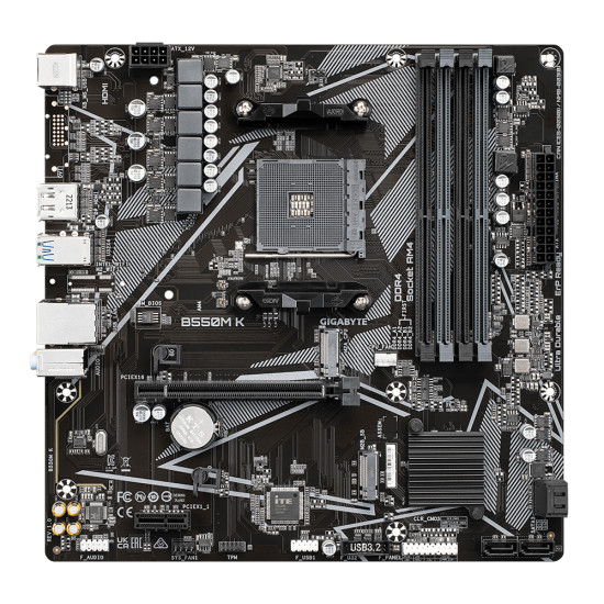 Mainboard|GIGABYTE|AMD B550|SAM4|Micro-ATX|Memory DDR4|Memory slots 4|1xPCI-Express 3.0 1x|1xPCI-Express 4.0 16x|2xM.2|1xHDMI|1xDisplayPort|2xAudio-In|1xAudio-Out|4xUSB 2.0|4xUSB 3.2|1xPS/2|1xRJ45|B550MK Mainboard|GIGABYTE|AMD B550|SAM4|Micro-ATX|Memory DDR4|Memory slots 4|1xPCI-Express 3.0 1x|1xPCI-Express 4.0 16x|2xM.2|1xHDMI|1xDisplayPort|2xAudio-In|1xAudio-Out|4xUSB 2.0|4xUSB 3.2|1xPS/2|1xRJ45|B550MK