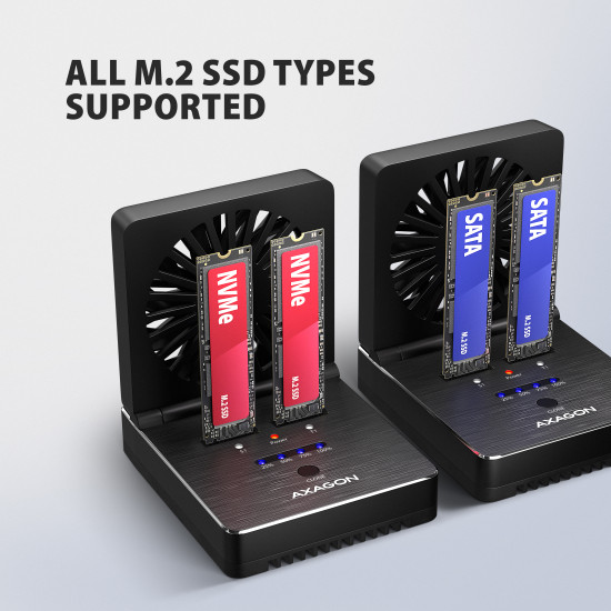 AXAGON ADSA-M2C22 USB-C 20Gbps Dual M.2 NVMe & SATA SSD Docking and Cloning Station