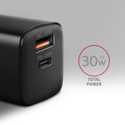 ACU-PQ30 Ladegerät QC3.0, 4.0/AFC/FCP/PPS/Apple+ PD USB-C, 30W - schwarz - Kompaktes Ladegerät - 1x USB-C und 1x USB-A