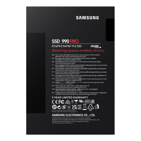 SSD|SAMSUNG|990 PRO|1TB|M.2|PCIE|NVMe|MLC|Write speed 6900 MBytes/sec|Read speed 7450 MBytes/sec|2.3mm|TBW 600 TB|MTBF 1500000 hours|MZ-V9P1T0BW