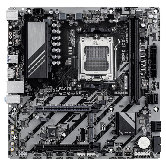 GIGABYTE B840M D2H Motherboard - AMD Ryzen 9000 CPUs, 5+2+2 Phases VRM, up to 7600MHz DDR5, 1xPCIe 4.0 + 1xPCIe 3.0 M.2, 2.5GbE LAN, USB 3.2 Gen 1 GIGABYTE B840M D2H Motherboard - AMD Ryzen 9000 CPUs, 5+2+2 Phases VRM, up to 7600MHz DDR5, 1xPCIe 4.0 + 1xPCIe 3.0 M.2, 2.5GbE LAN, USB 3.2 Gen 1