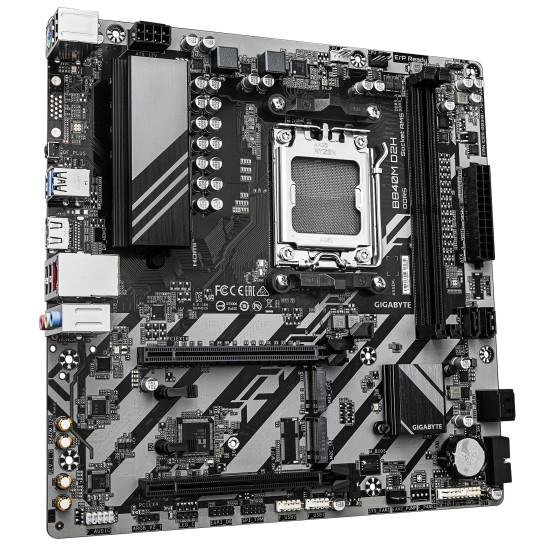 GIGABYTE B840M D2H Motherboard - AMD Ryzen 9000 CPUs, 5+2+2 Phases VRM, up to 7600MHz DDR5, 1xPCIe 4.0 + 1xPCIe 3.0 M.2, 2.5GbE LAN, USB 3.2 Gen 1 GIGABYTE B840M D2H Motherboard - AMD Ryzen 9000 CPUs, 5+2+2 Phases VRM, up to 7600MHz DDR5, 1xPCIe 4.0 + 1xPCIe 3.0 M.2, 2.5GbE LAN, USB 3.2 Gen 1