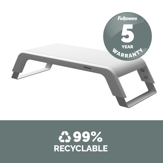 Fellowes Computer Monitor Stand with 3 Height Adjustments - Hana LT Monitor Riser - Ergonomic Adjustable Monitor Stand for Computers - Max Weight 22.6KG - White Fellowes Computer Monitor Stand with 3 Height Adjustments - Hana LT Monitor Riser - Ergonomic Adjustable Monitor Stand for Computers - Max Weight 22.6KG - White