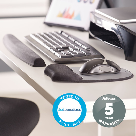Fellowes Mouse Mat Wrist Support - Memory Foam Mouse Pad with Soft Foam Pillow - Ergonomic Mouse Mat for Computer, Laptop, Home Office Use - Compatible with Laser and Optical Mice - Silver Fellowes Mouse Mat Wrist Support - Memory Foam Mouse Pad with Soft Foam Pillow - Ergonomic Mouse Mat for Computer, Laptop, Home Office Use - Compatible with Laser and Optical Mice - Silver